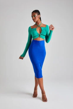 Orla Bodycon Cut Out Midi Dress In Blue