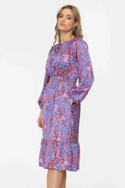 Farah Satin Printed Frilled Hem Midi Dress In Blue