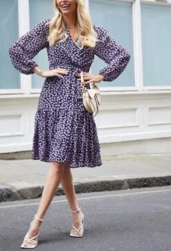 Martha Long Sleeve Floral Layer Midi Dress In Black