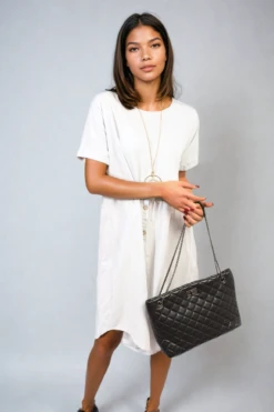 Aileen Short Sleeve Button Front Midi Dress In Light Grey