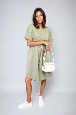 Aileen Short Sleeve Button Front Midi Dress In Khaki -Fashionish Shop ikrush aileen short sleeve button front midi dress 1712232784 DSC4106