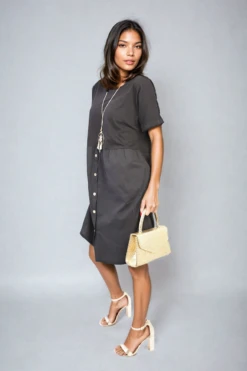 Aileen Short Sleeve Button Front Midi Dress In Black -Fashionish Shop ikrush aileen short sleeve button front midi dress 1712232787 DSC4092