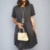 Aileen Short Sleeve Button Front Midi Dress In Black