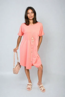 Aileen Short Sleeve Button Front Midi Dress In Coral -Fashionish Shop ikrush aileen short sleeve button front midi dress 1712233196 DSC4086