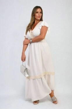 Alejandra V-neck Lace Trim Maxi Dress In White -Fashionish Shop ikrush alejandra v neck lace trim maxi dress 17150272592404 20