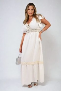 Alejandra V-neck Lace Trim Maxi Dress In White -Fashionish Shop ikrush alejandra v neck lace trim maxi dress 17150272602404 19