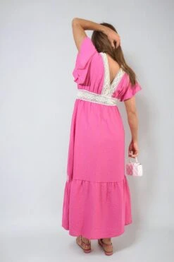 Alejandra V-neck Lace Trim Maxi Dress In Fuschia -Fashionish Shop ikrush alejandra v neck lace trim maxi dress 17150273602404 8