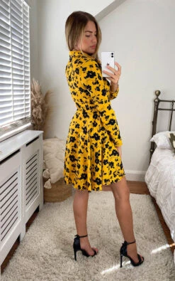 Alice Button Up Printed Shirt Dress In Mustard -Fashionish Shop ikrush alice button up printed shirt dress 1629996640527392 03