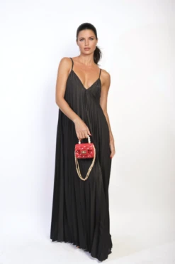 Ariana Pleated Strappy Maxi Dress In Black