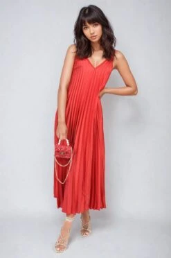 Ariana Pleated Strappy Maxi Dress In Red