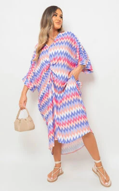 Arianna Zigzag Print V Neck Twisted Front Midi Dress In Lilac -Fashionish Shop ikrush arianna zigzag print v neck twisted front midi dress 1685620658 DSC8747