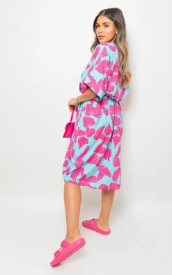 Athena Floral Print V Neck Twisted Front Midi Dress In Aqua -Fashionish Shop ikrush athena floral print v neck twisted front midi dress 1685172130 DSC8280