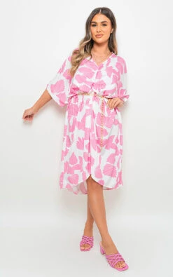 Athena Floral Print V Neck Twisted Front Midi Dress In White