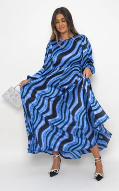 Bridget Marble Print Open Back Maxi Dress In Black