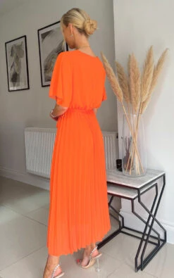 Rachel Pleated Wrap Front Maxi Dress In Orange -Fashionish Shop ikrush elise pleated wrap front maxi dress 1649263527image00086