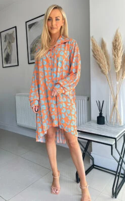 Ella Oversized Shirt Dress In Orange
