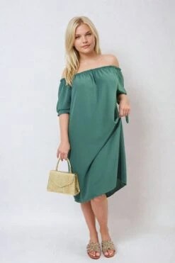 Tessa Knot Cuff Off Shoulder Mini Dress In Green