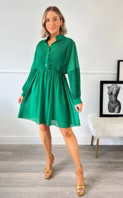 Hilda Button Up Mini Dress In Green