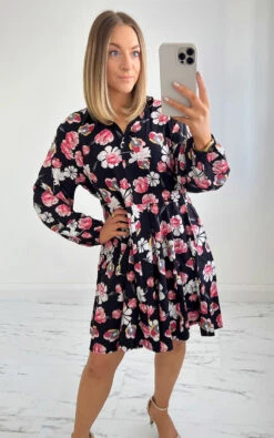 Holly Floral Mini Dress In Black