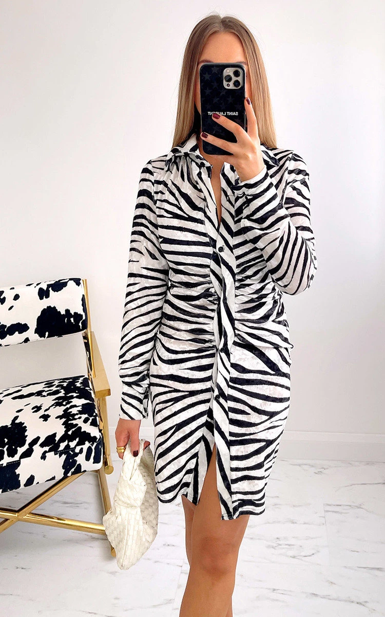 Jill Printed Button Down Shirt Dress In Zebra 1 Jill Printed Button Down Shirt Dress In Zebra