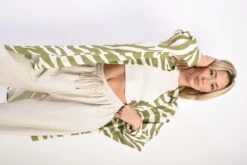 Jodie Long Sleeve Zebra Print Oversized Button Down Shirt Dress In Khaki