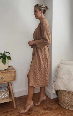 Gina Belted Wrap Front Midi Dress In Camel -Fashionish Shop ikrush karina belted wrap front midi dress 1659467203image00312