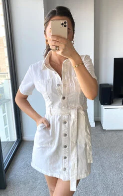 Leah Button Down Collar Mini Dress In White