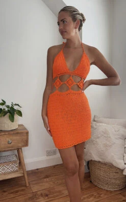 Lexie Crochet Bodycon Mini Dress In Orange