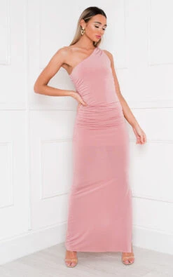 Naomi One Shoulder Bodycon Maxi Dress In Rose