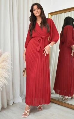 Rebeca Pleated Wrap Front Maxi Dress In Wine -Fashionish Shop ikrush rebeca pleated wrap front maxi dress 1665846413DSC 8959