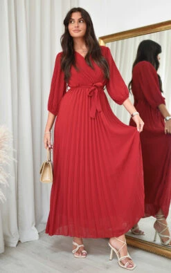 Rebeca Pleated Wrap Front Maxi Dress In Wine -Fashionish Shop ikrush rebeca pleated wrap front maxi dress 1665846414DSC 8958
