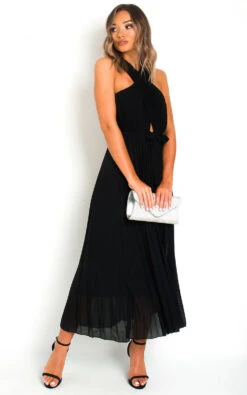 Ryanna Pleated Crossover Maxi Dress In Black -Fashionish Shop ikrush ryanna pleated crossover maxi dress 1565602742DSC 9801