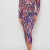 Sierra Printed Ruched Front Midi Dress In Purple