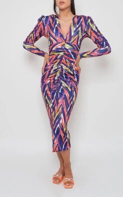 Sierra Printed Ruched Front Midi Dress In Purple 6 Sierra Printed Ruched Front Midi Dress In Purple -Fashionish Shop ikrush sierra printed ruched front midi dress 1677773143DSC 1509