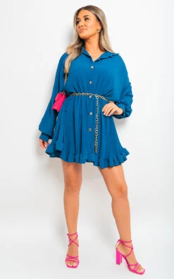 Sofia Long Sleeve Pleated Button Up Mini Dress In Ottanio -Fashionish Shop ikrush sofia long sleeve pleated button up mini dress with belt 1693926858 DSC3220