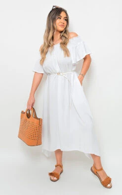 Sofia Off Shoulder Midi Summer Dress In White -Fashionish Shop ikrush sofia off shoulder midi summer dress 1686170577 DSC8859