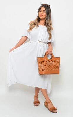 Sofia Off Shoulder Midi Summer Dress In White