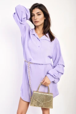 Susana Ruffle Sleeve Pocket Button Front Blouse Dress In Lilac