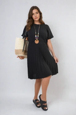 Teresa Short Sleeve Pleated Midi Dress In Black -Fashionish Shop ikrush teresa short sleeve pleated midi dress 1717523674 DSC8496