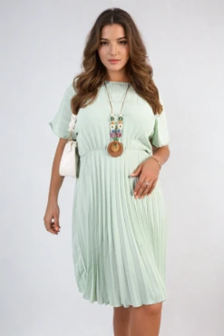 Teresa Short Sleeve Pleated Midi Dress In Mint