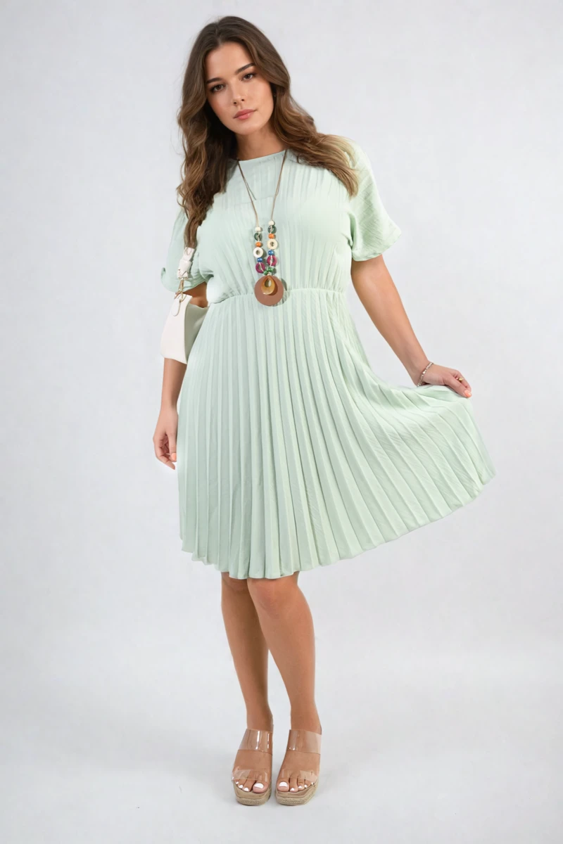 Teresa Short Sleeve Pleated Midi Dress In Mint 4 Teresa Short Sleeve Pleated Midi Dress In Mint - Image 4