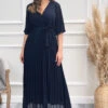 Tina Pleated Wrap Front Maxi Dress In Navy