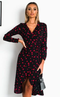 Valentina Wrap Midi Dress In Black