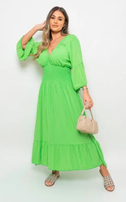 Winona Flounce Sleeve V Neck Maxi Dress In Green