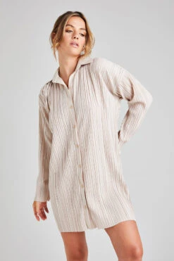 Mila Button Down Mini Dress In Cream